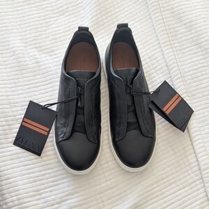 Zegna Black Triple Stitch SECONDSKIN Sneakers